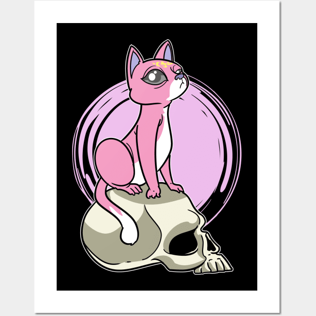 Pastel Goth Cat Skull Kawaii Wall Art by ModernMode